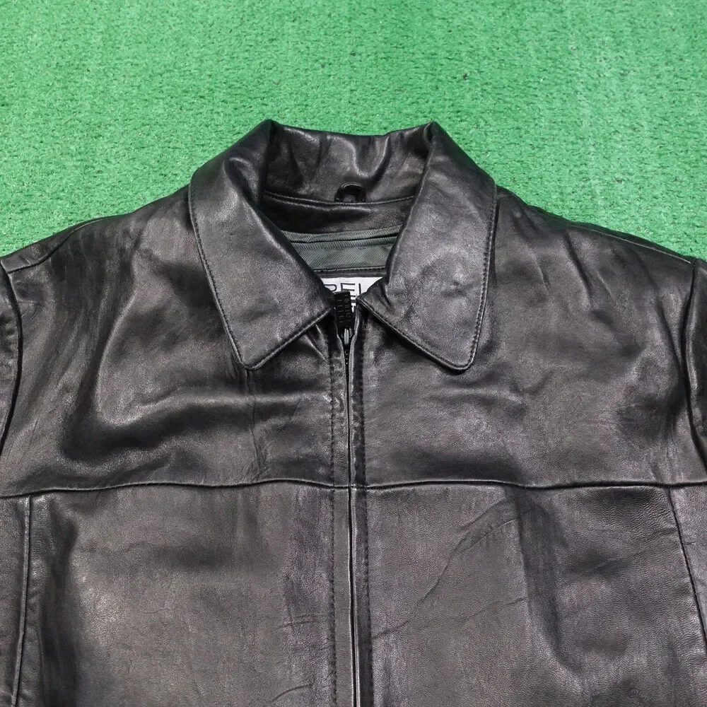 WILSONS LEATHER PELLE STUDIO‎ BLACK ZIP UP LEATHER JACKET MENS SZ L **READ**